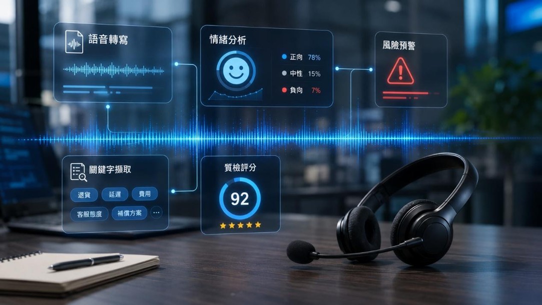 圖二、山穎科技 AI 智能質檢系統能快速掌握服務品質與風險訊號。(AI生成，山穎科技提供)